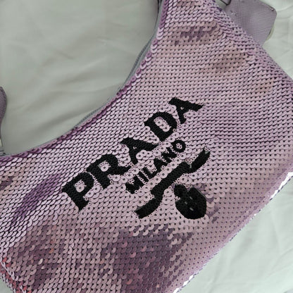 Prada Paillettes Sequin Mini Re-Edition 2000 Bag Lilium Black