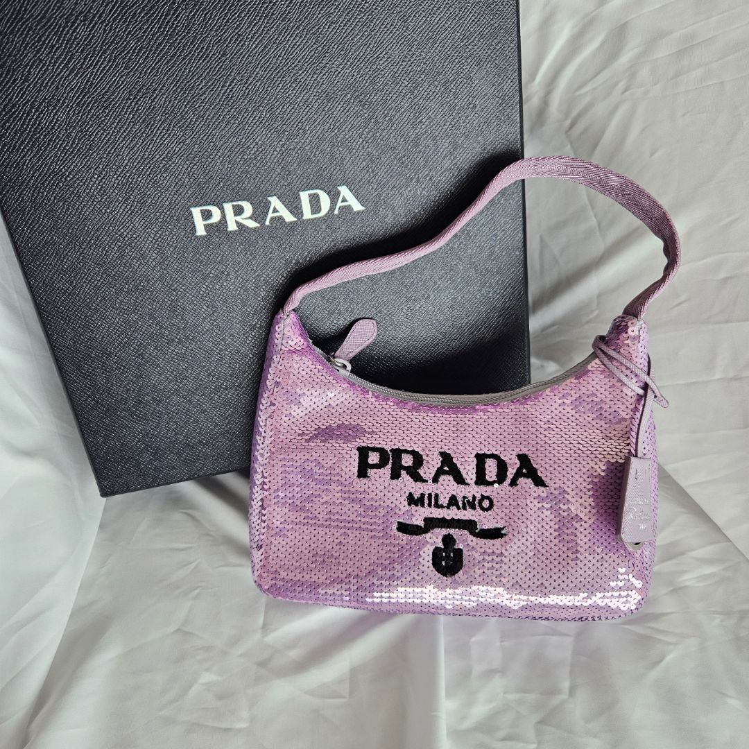 Prada Paillettes Sequin Mini Re-Edition 2000 Bag Lilium Black