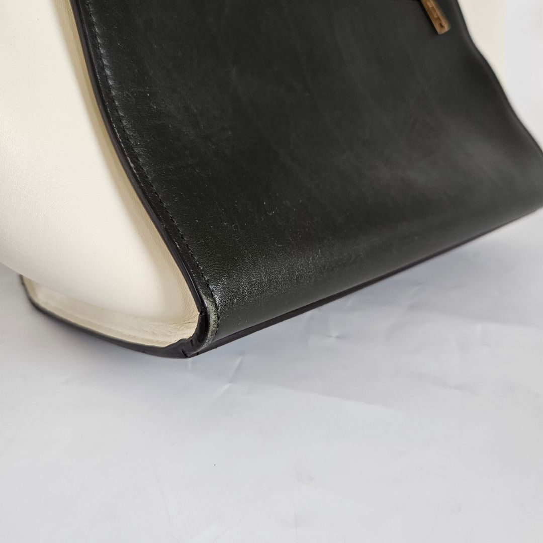 Celine Navy Blue/Green Leather and Suede Medium Trapeze Top Handle Bag