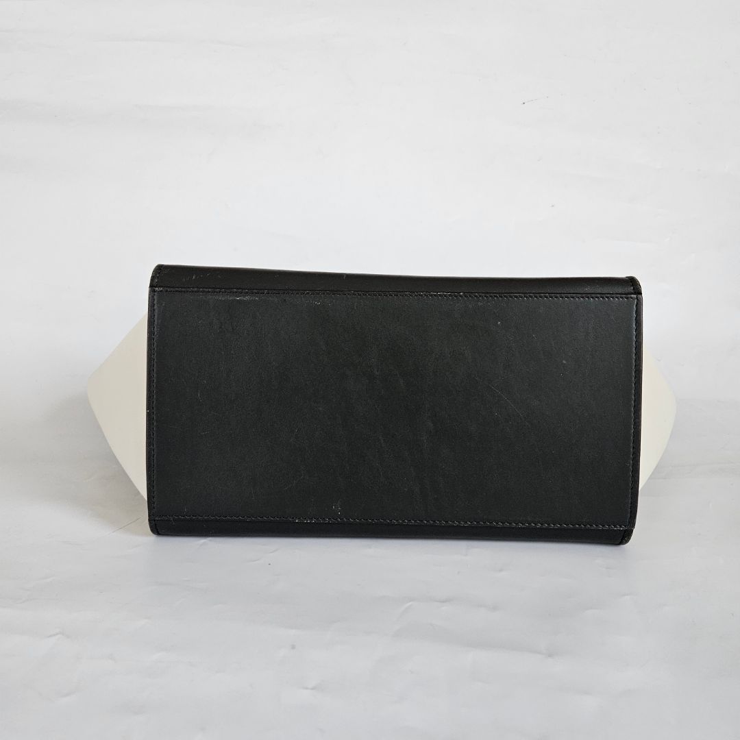 Celine Navy Blue/Green Leather and Suede Medium Trapeze Top Handle Bag