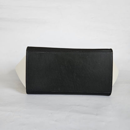 Celine Navy Blue/Green Leather and Suede Medium Trapeze Top Handle Bag