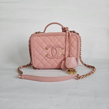 Chanel Pink Leather Medium Filigree Vanity Shoulder Bag