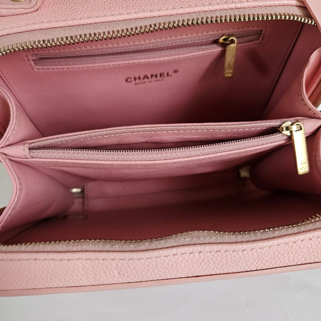 Chanel Pink Leather Medium Filigree Vanity Shoulder Bag