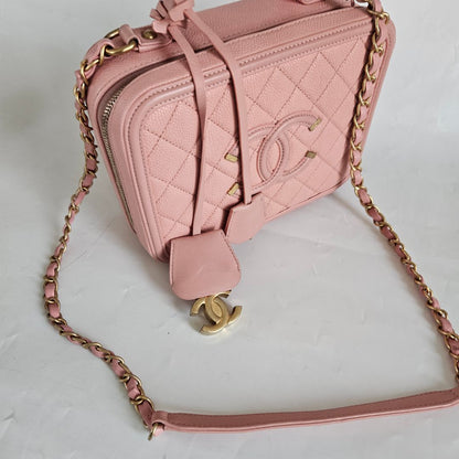 Chanel Pink Leather Medium Filigree Vanity Shoulder Bag