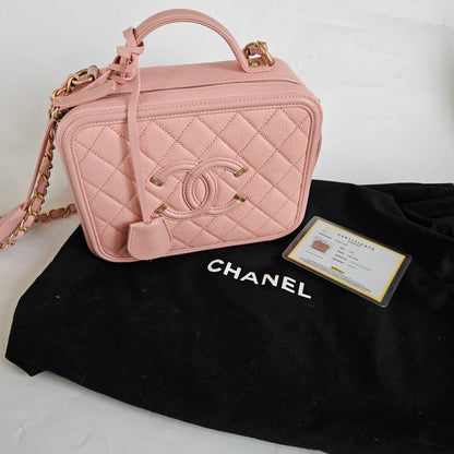 Chanel Pink Leather Medium Filigree Vanity Shoulder Bag
