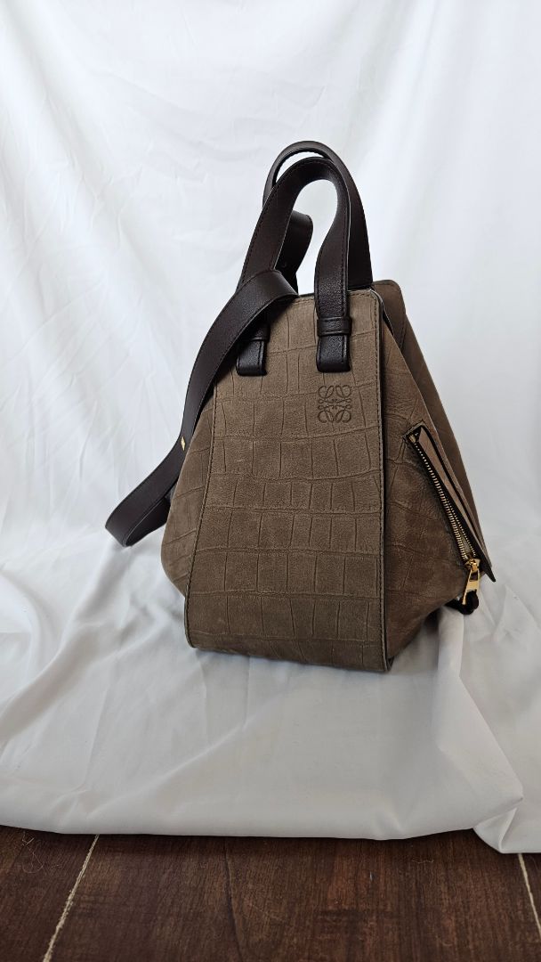 Loewe Hammock small mock croc suede shoulder bag
