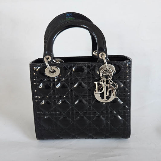 Dior black patent leather medium lady Dior bag