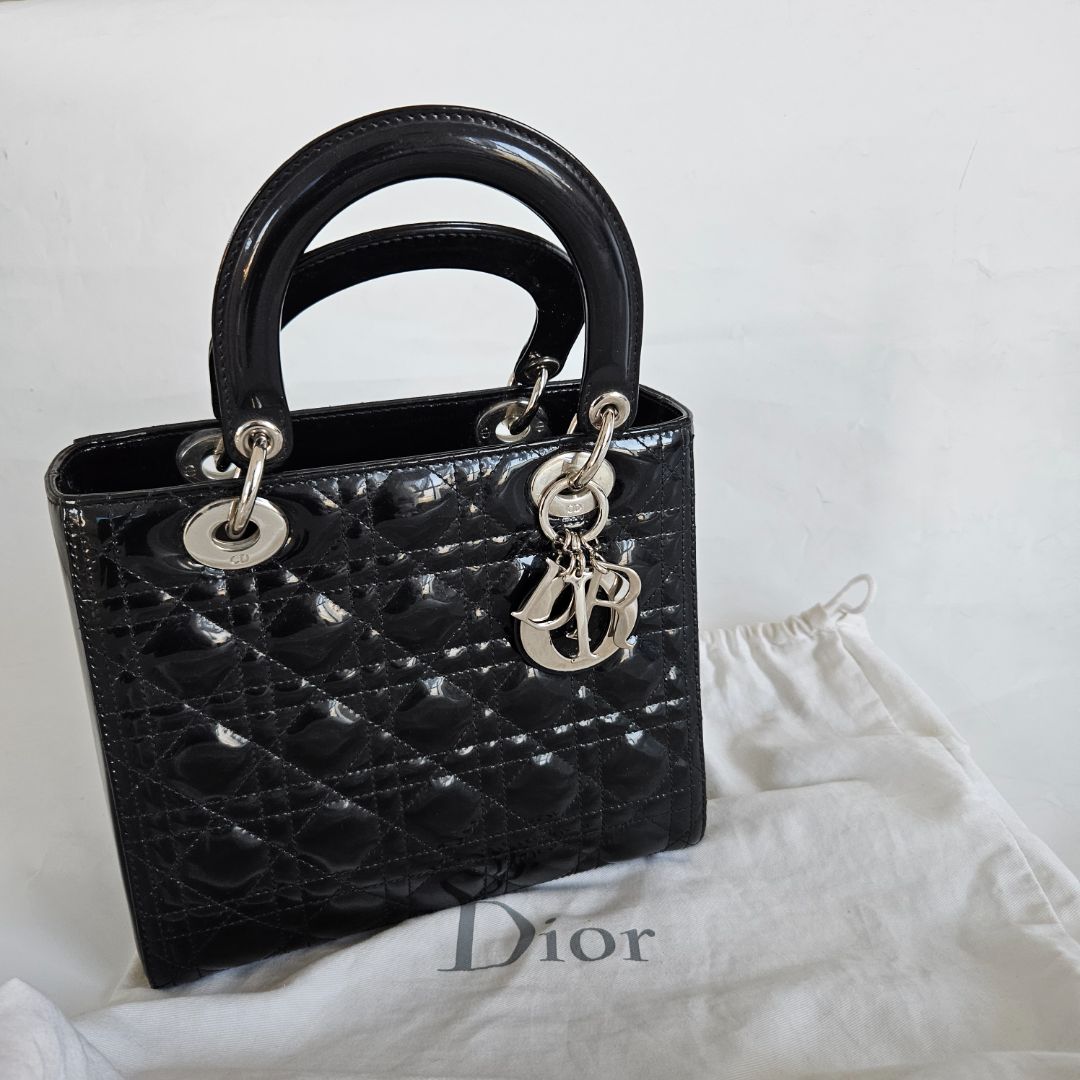 Dior black patent leather medium lady Dior bag