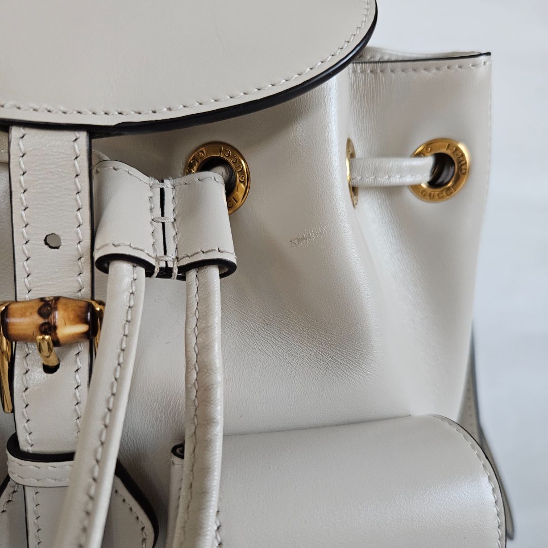 Gucci White Leather Bamboo Backbag