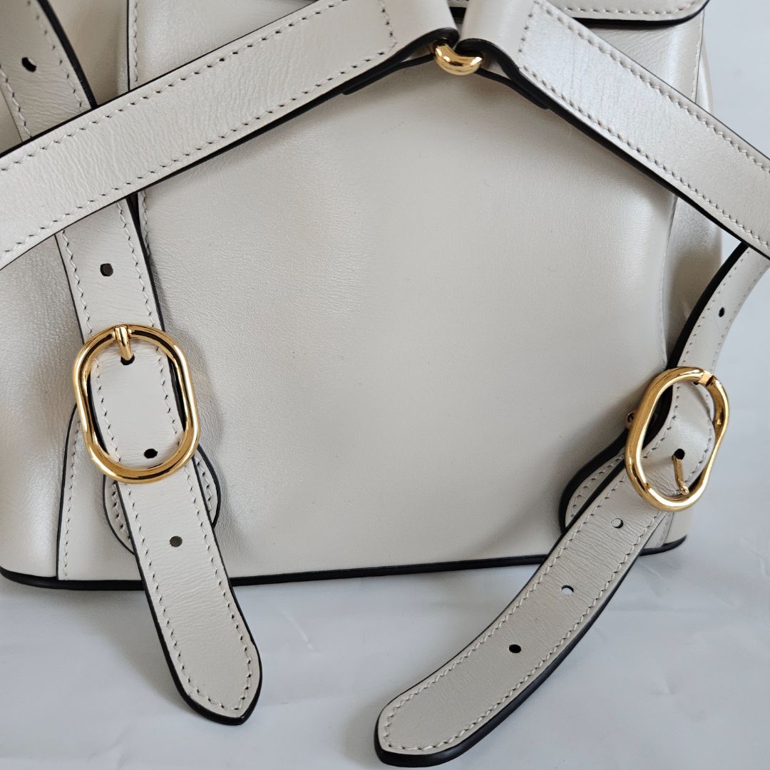 Gucci White Leather Bamboo Backbag
