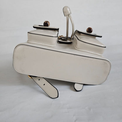 Gucci White Leather Bamboo Backbag