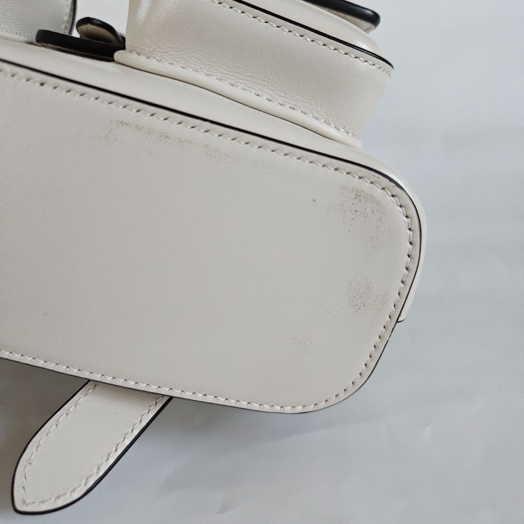 Gucci White Leather Bamboo Backbag