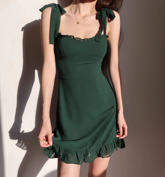 Retro dark green suspender dress ED01081