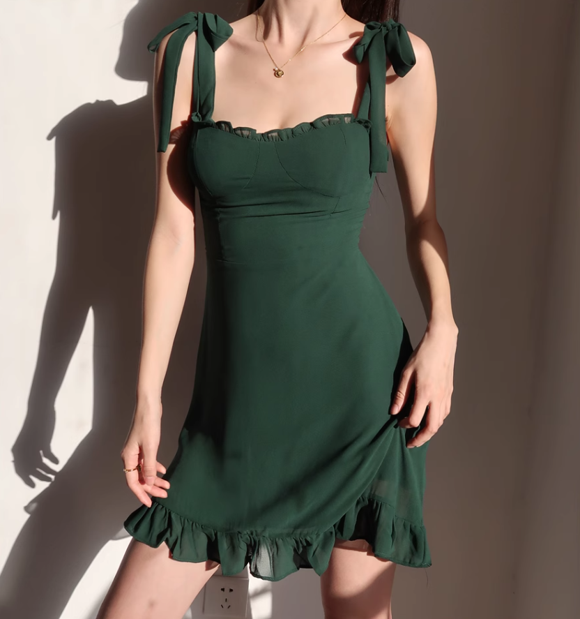 Retro dark green suspender dress ED01081