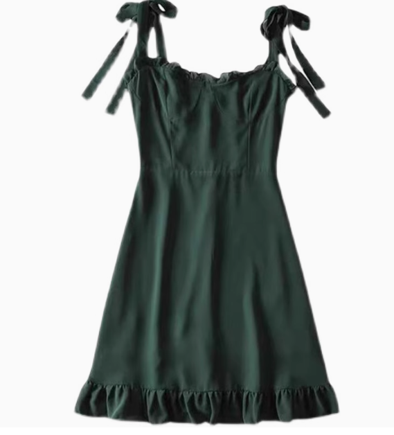 Retro dark green suspender dress ED01081