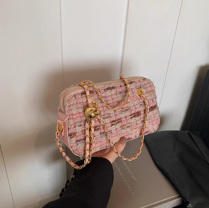 Gentle pink small square bag knitted chain bag ED01434