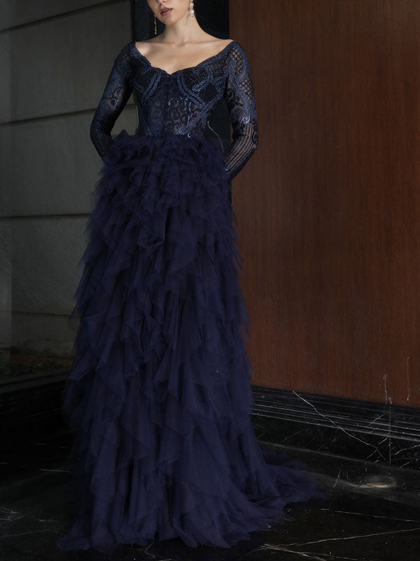 Elegant Women's Dress with Tiered Mesh