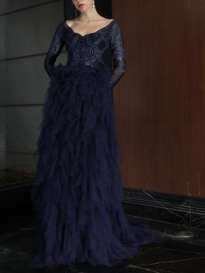 Elegant Women's Dress with Tiered Mesh