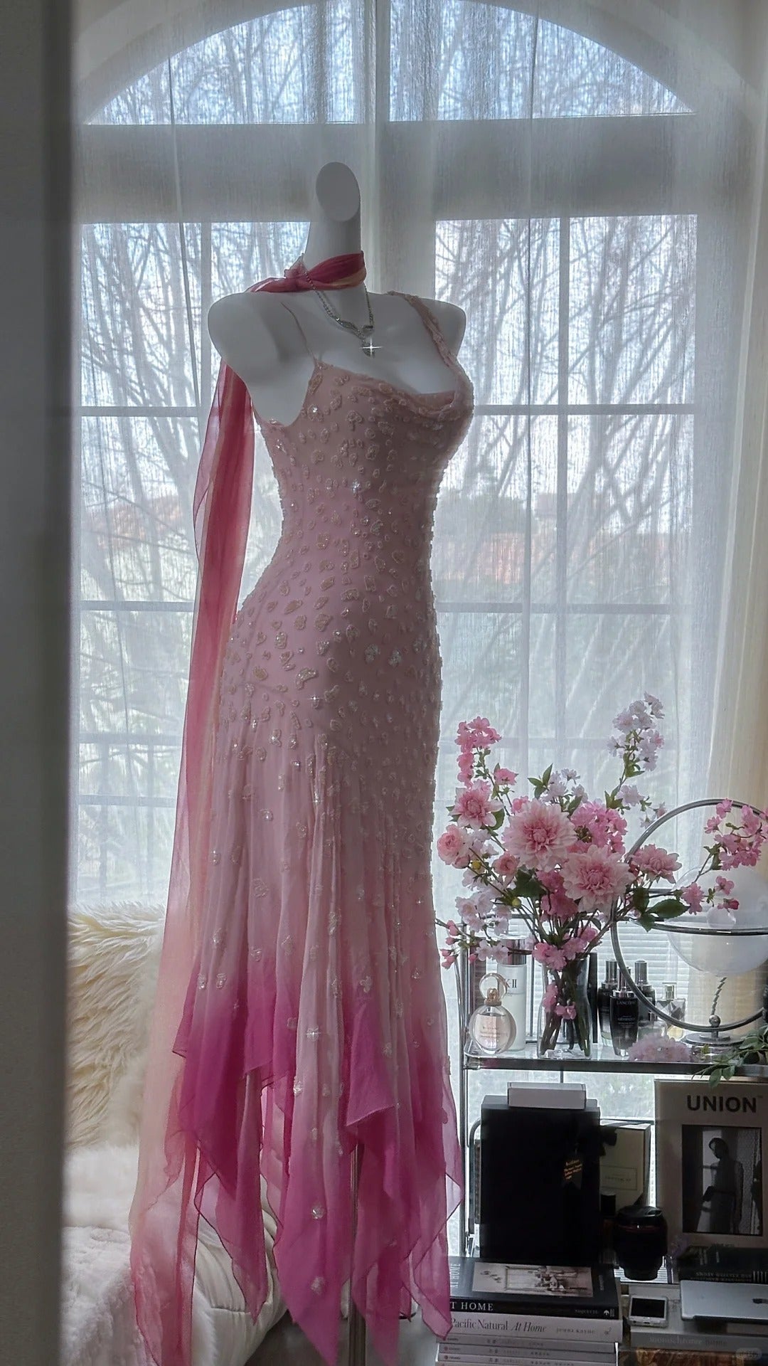 Pink Gradient Luxury Gorgeous Retro Fashion Exquisite Beaded Long Chiffon Ball Dress Birthday Party Dress Evening Dress Prom Dress gh3974