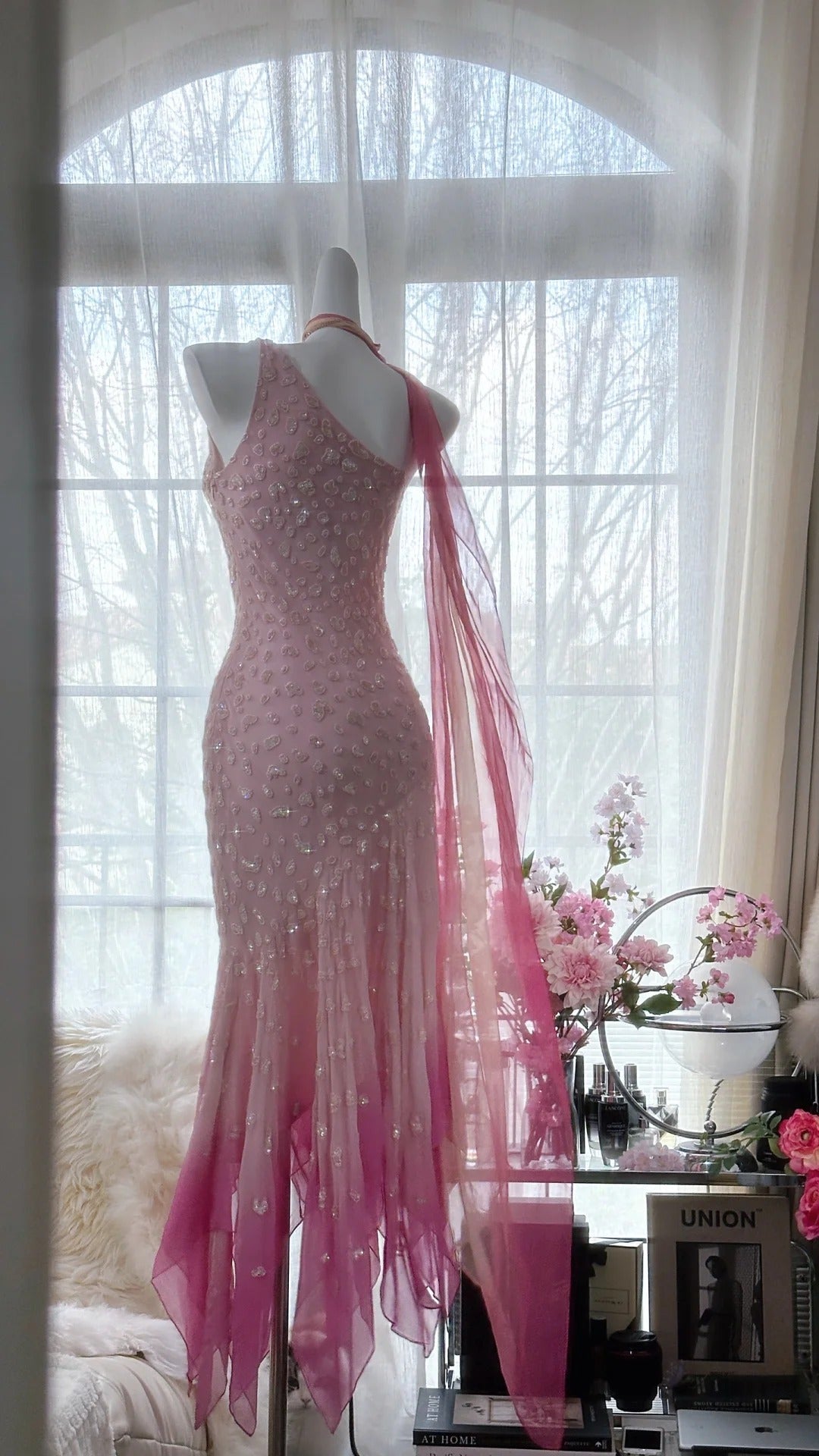 Pink Gradient Luxury Gorgeous Retro Fashion Exquisite Beaded Long Chiffon Ball Dress Birthday Party Dress Evening Dress Prom Dress gh3974