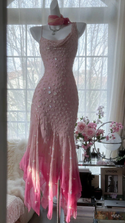 Pink Gradient Luxury Gorgeous Retro Fashion Exquisite Beaded Long Chiffon Ball Dress Birthday Party Dress Evening Dress Prom Dress gh3974