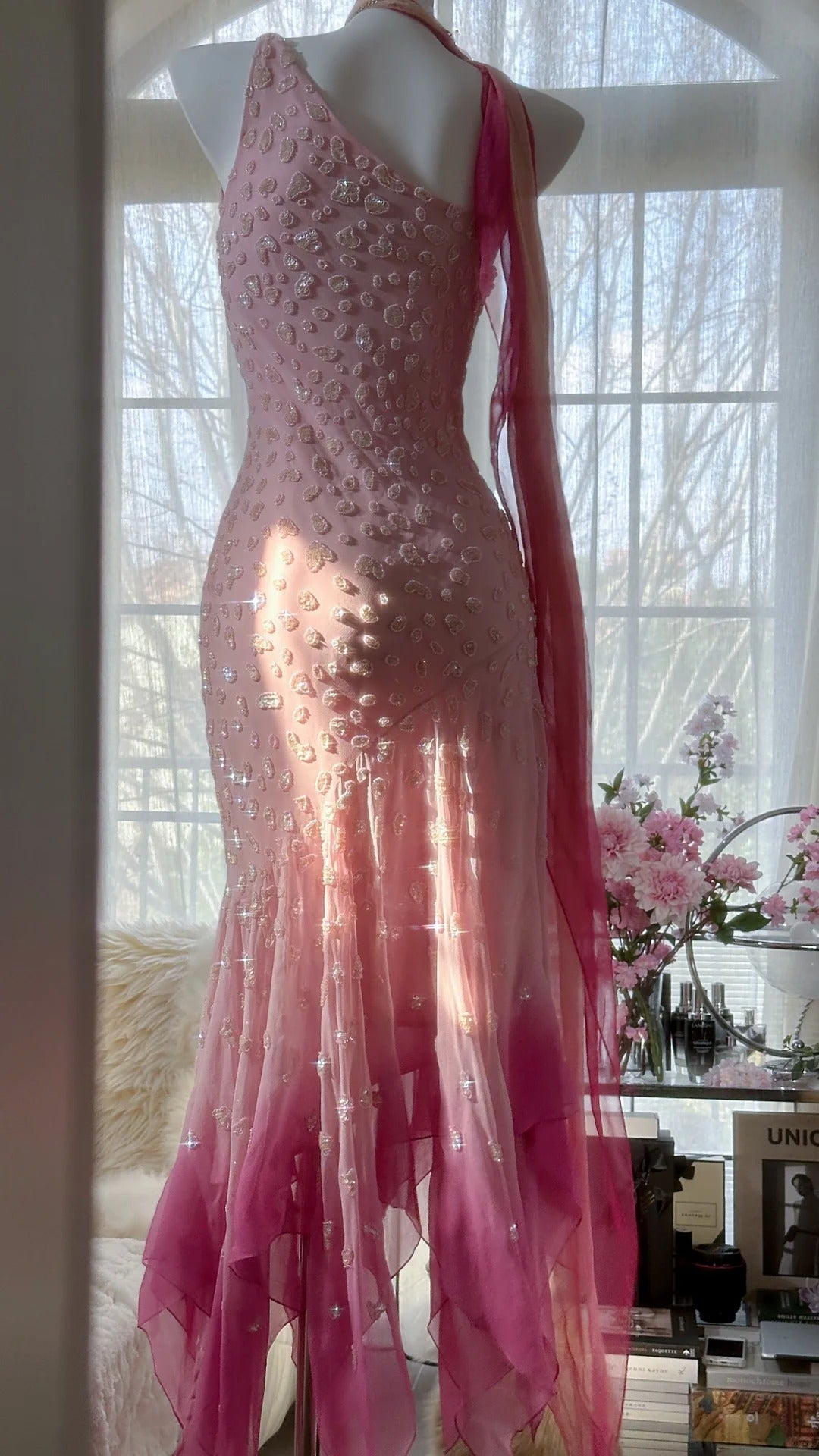 Pink Gradient Luxury Gorgeous Retro Fashion Exquisite Beaded Long Chiffon Ball Dress Birthday Party Dress Evening Dress Prom Dress gh3974
