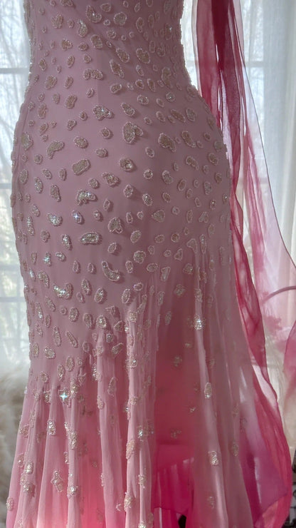 Pink Gradient Luxury Gorgeous Retro Fashion Exquisite Beaded Long Chiffon Ball Dress Birthday Party Dress Evening Dress Prom Dress gh3974