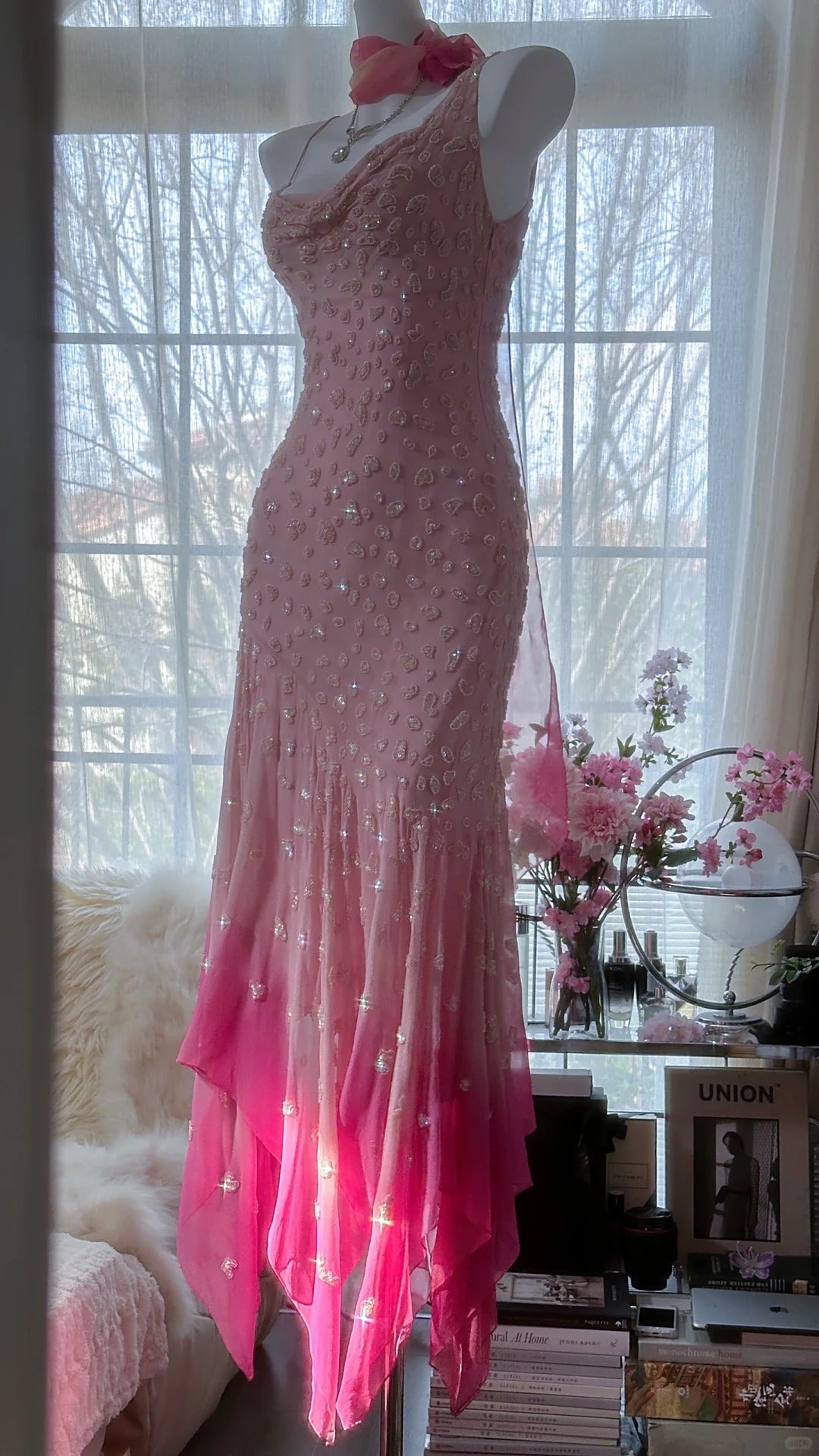 Pink Gradient Luxury Gorgeous Retro Fashion Exquisite Beaded Long Chiffon Ball Dress Birthday Party Dress Evening Dress Prom Dress gh3974
