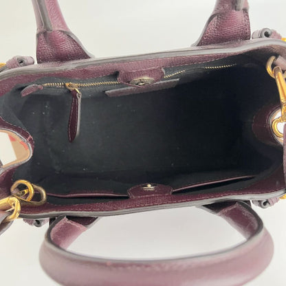 Burberry Burgundy/Beige Leather and House Check Fabric small banner tote