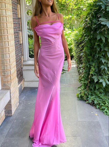 Pink Fashion Strap Long Tulle Prom Dress Evening Dress gh3068