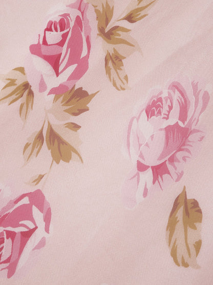 Classic Floral Halter Short Sleeve A-Line Maxi Dress