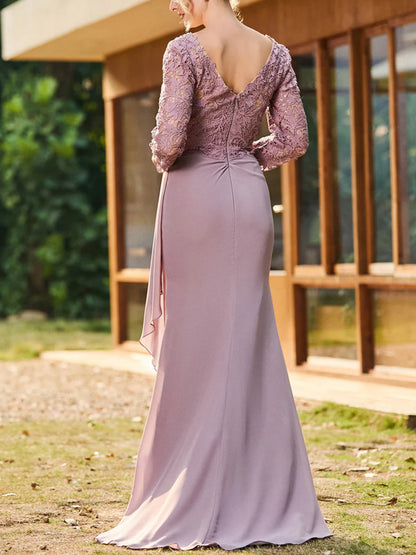 V-neck Lace Solid Color Maxi Dress