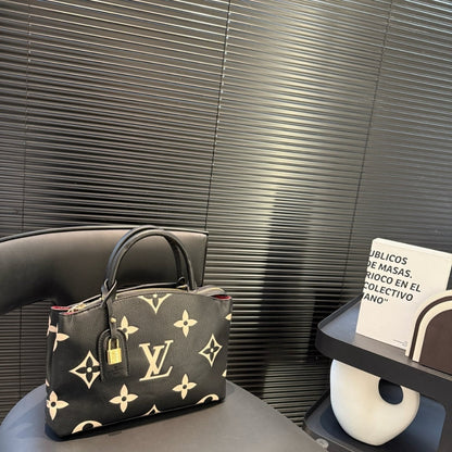 LOUIS VUITTON PETIT PALAIS BICOLOR MONOGRAM EMPREINTE BLACK AND BEIGE 28CM M58915