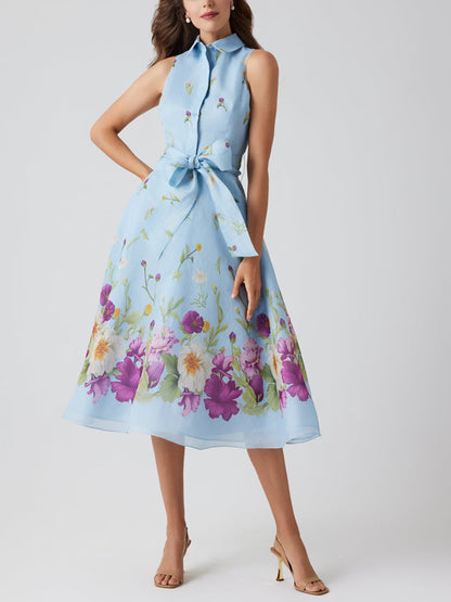 Silk And Linen Sleeveless Shirt Waist Dress