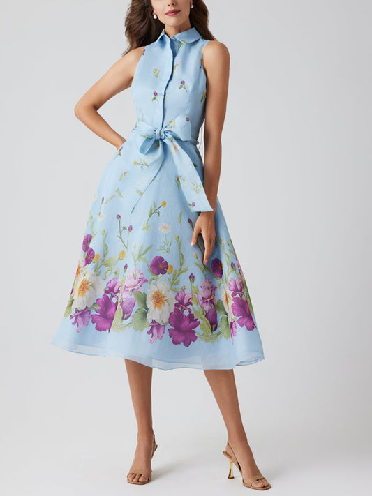 Silk And Linen Sleeveless Shirt Waist Dress