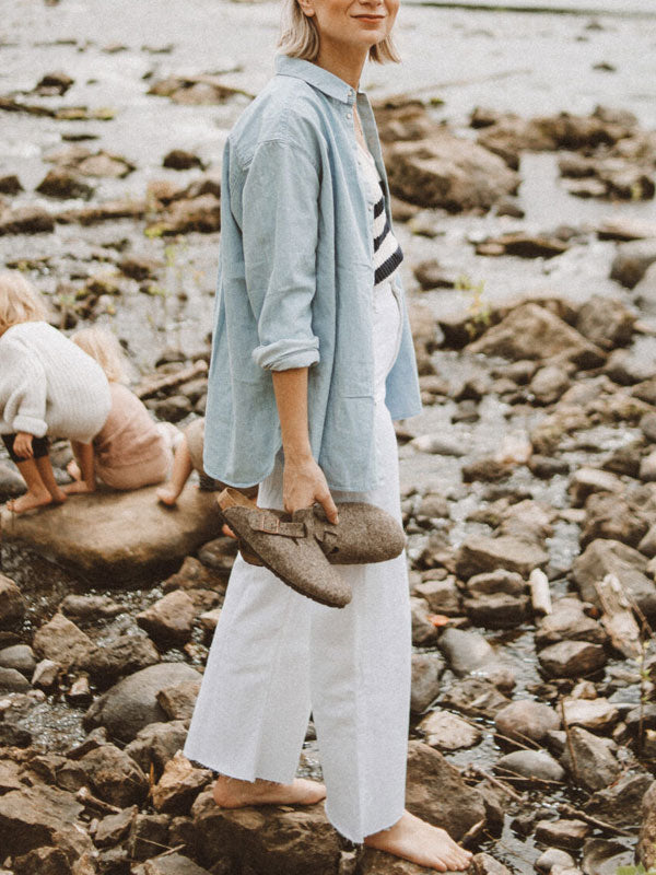 Solid Color Simple Cotton and Linen Women's Shirt