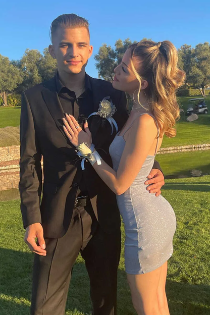 Shiny Grey Drawstring Ruched Tight Homecoming Dress SH702