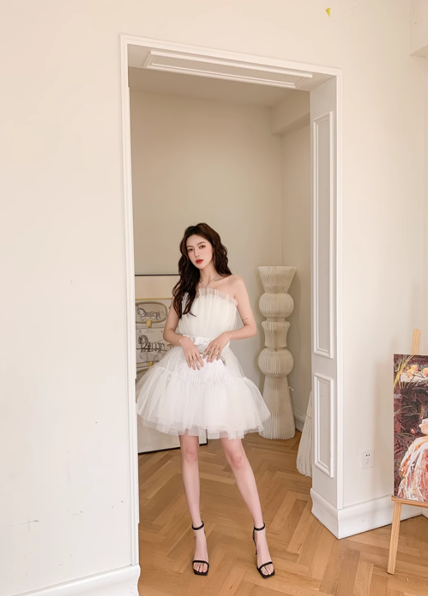 White A Line Strapless Tulle Short Outfit Party Dress Homecoming Dress Birthday Dress SH3530