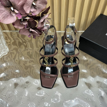 SAINT LAURENT CASSANDRA WEDGES IN SMOOTH LEATHER DARK BROWN 821090DWEDD2023