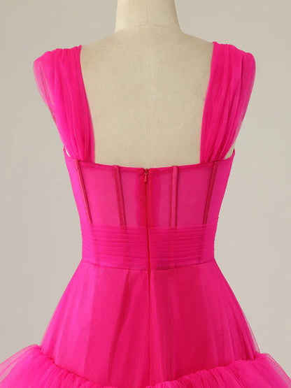 PM489, Hot Pink Sweetheart Multi Layers Tulle Prom Dresses Formal Dresses