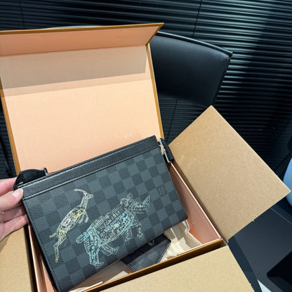 LOUIS VUITTON POCHETTE VOYAGE MM DAMIER GRAPHITE STAMPS BLACK 27CM N64605