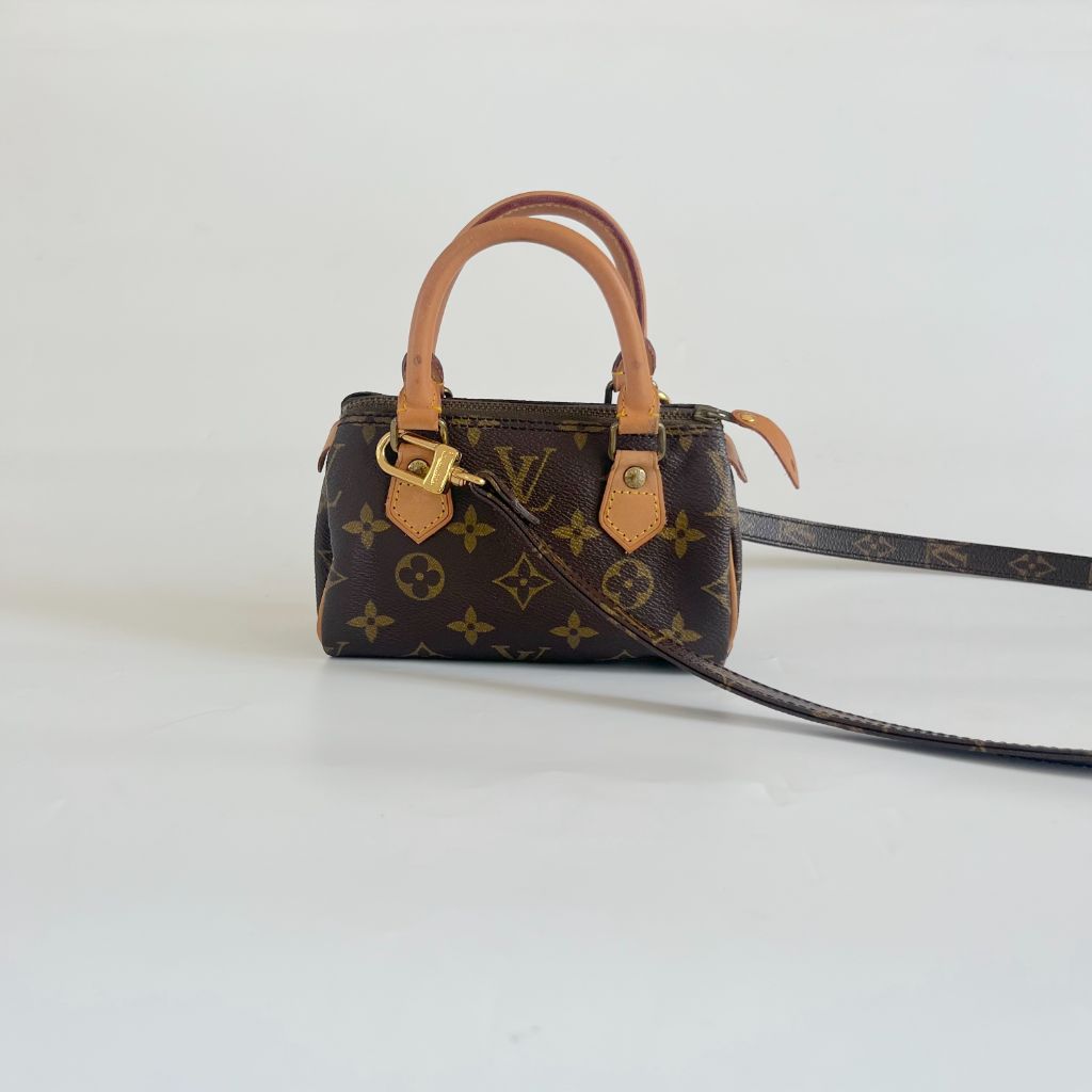 Louis Vuitton Brown Monogram Canvas Mini Speedy Shoulder Bag w Strap