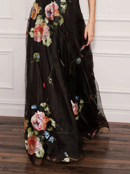 Temperament Mesh Printed One Shoulder Dress