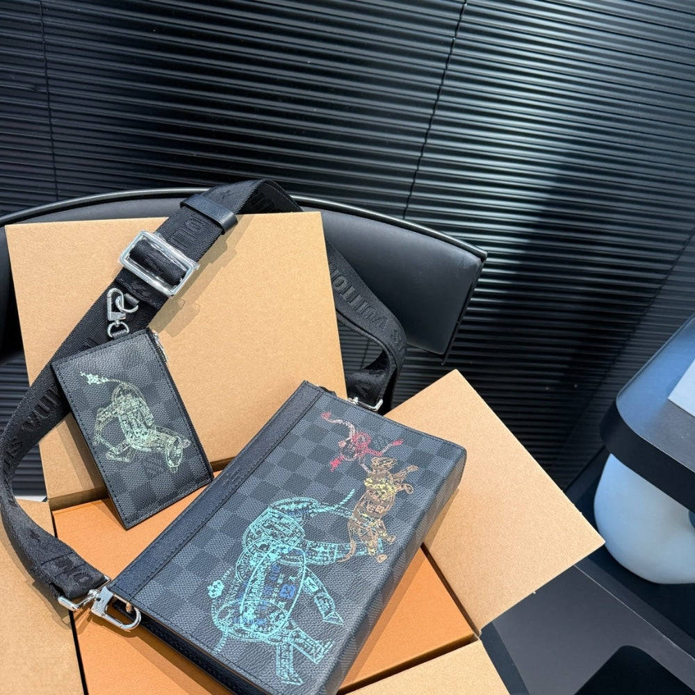 LOUIS VUITTON POCHETTE VOYAGE MM DAMIER GRAPHITE STAMPS BLACK 27CM N64605