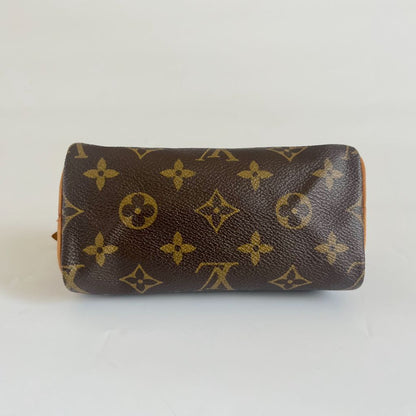 Louis Vuitton Brown Monogram Canvas Mini Speedy Shoulder Bag w Strap