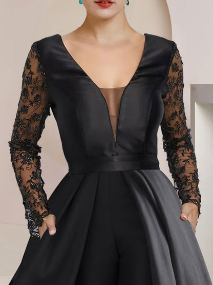 Guest Elegant V-neck And Floor Satin Jumpsuit