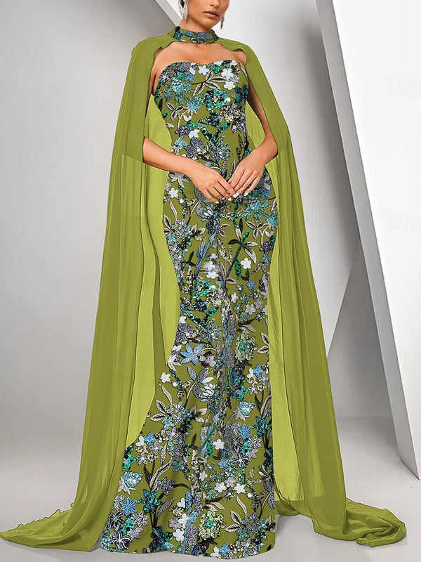 Cape Mermaid/Flare Evening Dress