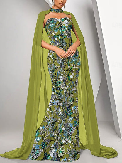 Cape Mermaid/Flare Evening Dress