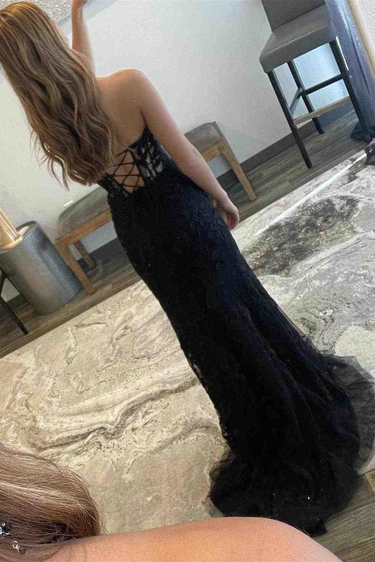 Pretty Mermaid Strapless Corset Lace Prom Dress with Slit DP295