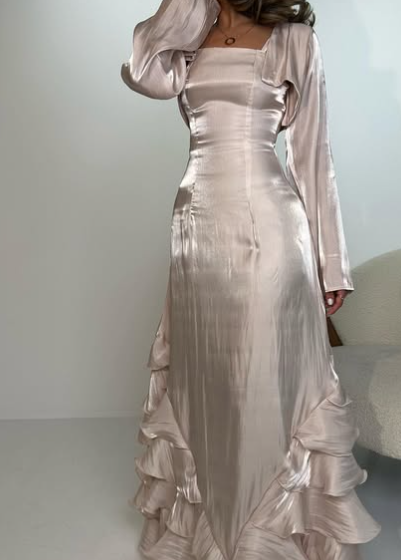 Elegant Straps Pleated Ruffles Long Prom Dress Evening Gown SH1244